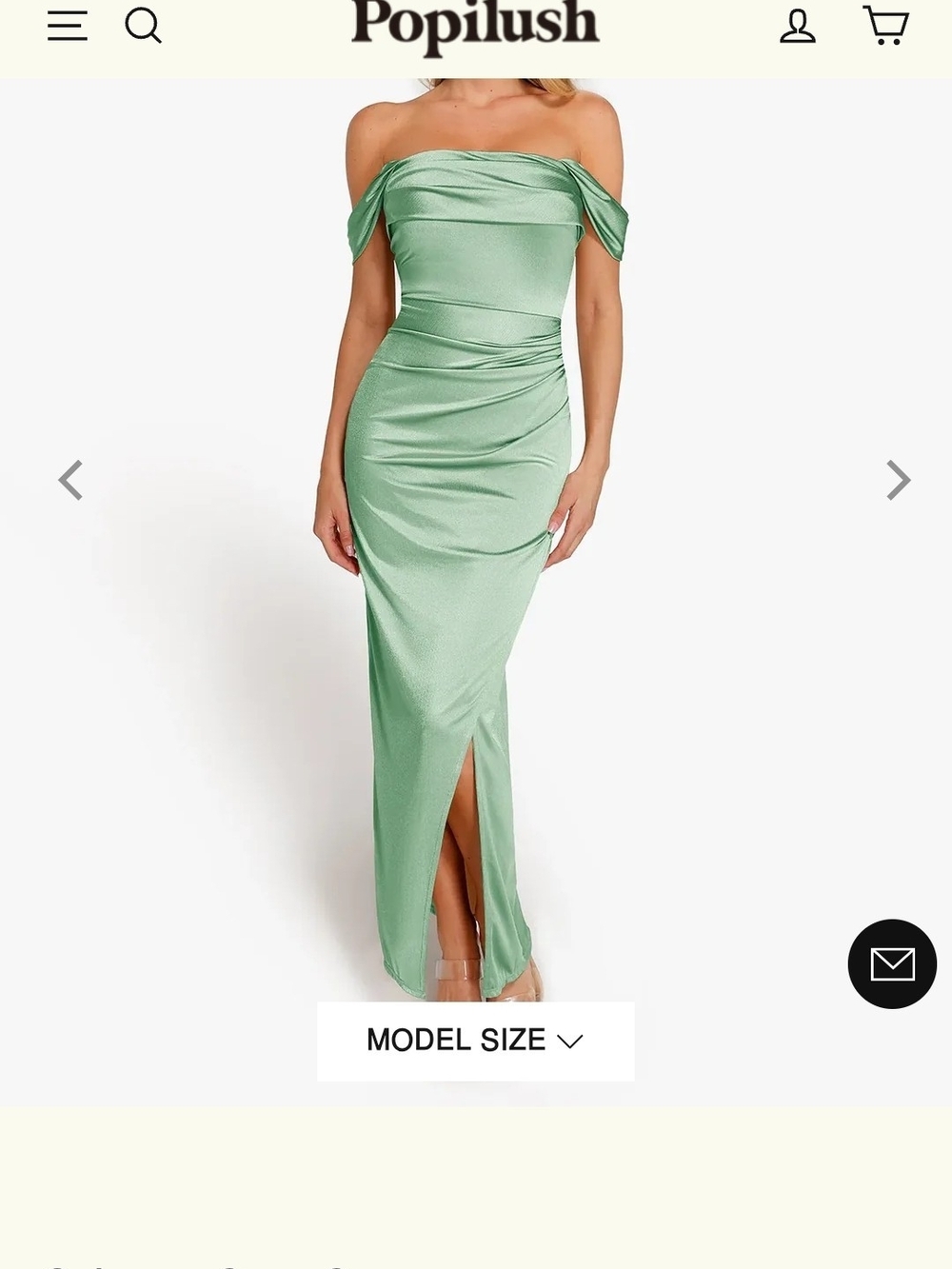 Off-Shoulder Satin Maxi Dress in Sage Green